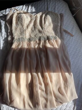 Speechless Girls Strapless Lace & Chiffon Dress in Champagne Blush
